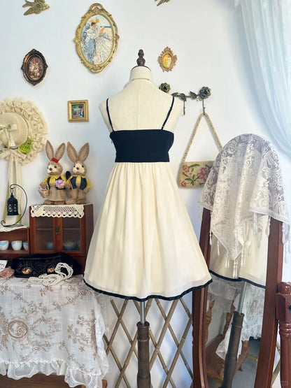 Spaghetti Straps Ruffled Short Birthday Dress Retro Chiffon Dress  P2136