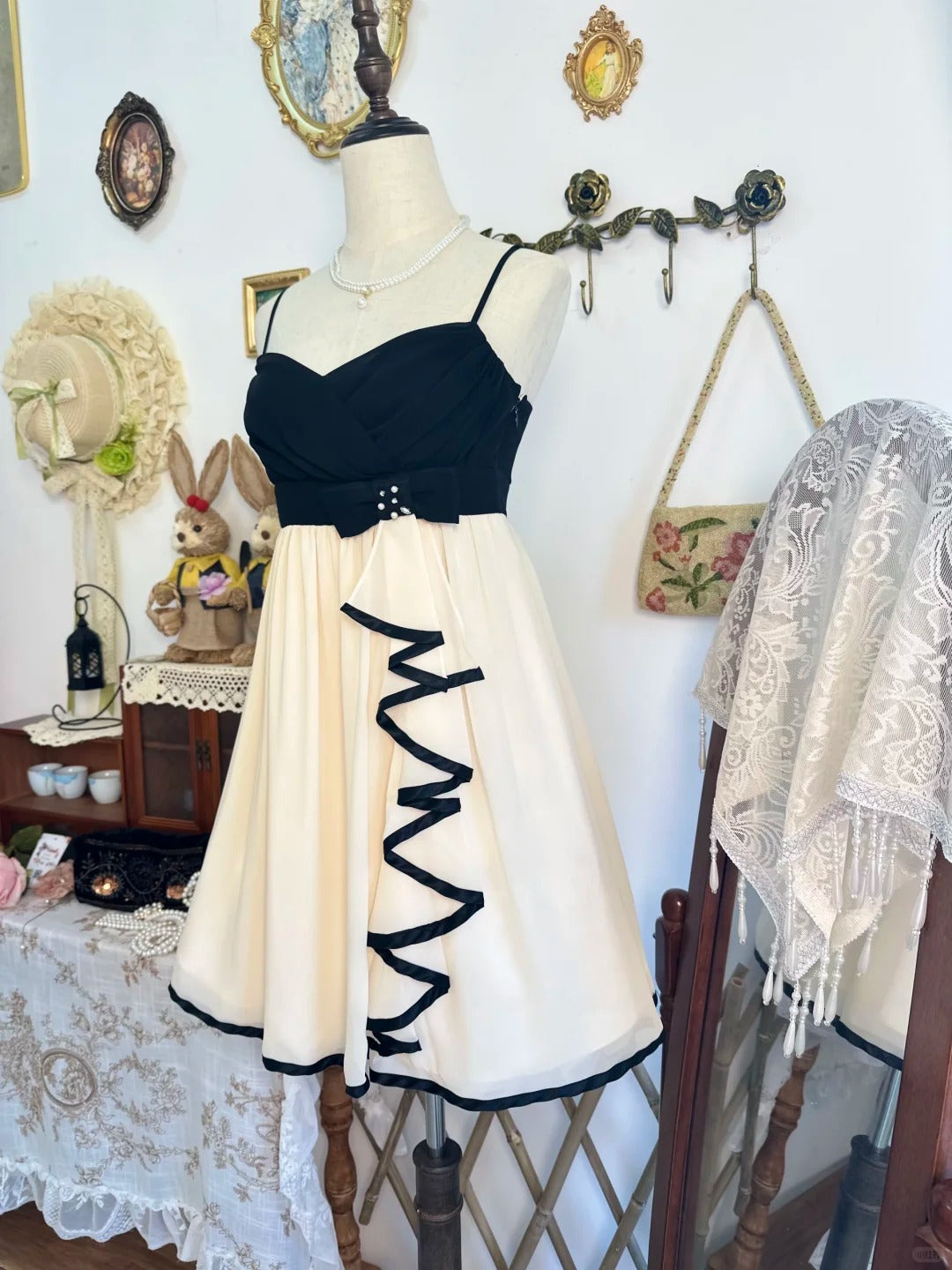 Spaghetti Straps Ruffled Short Birthday Dress Retro Chiffon Dress  P2136