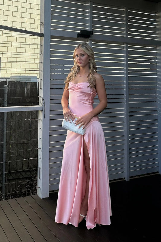 Spaghetti Straps Satin Open Back Wedding Guest Dress  P2596