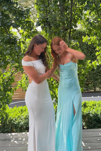 Spaghetti Straps Satin Open Back Wedding Guest Dress  P2596