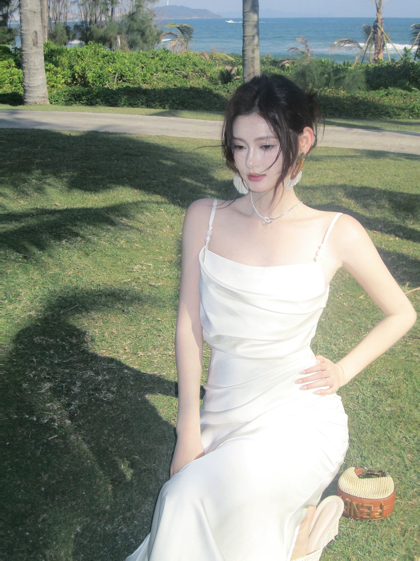 Spaghetti Straps Satin Sheath Evening Dress Summer  Dress   L150