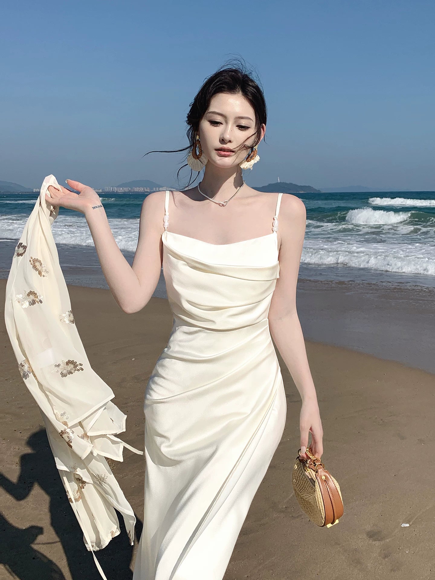 Spaghetti Straps Satin Sheath Evening Dress Summer  Dress   L150