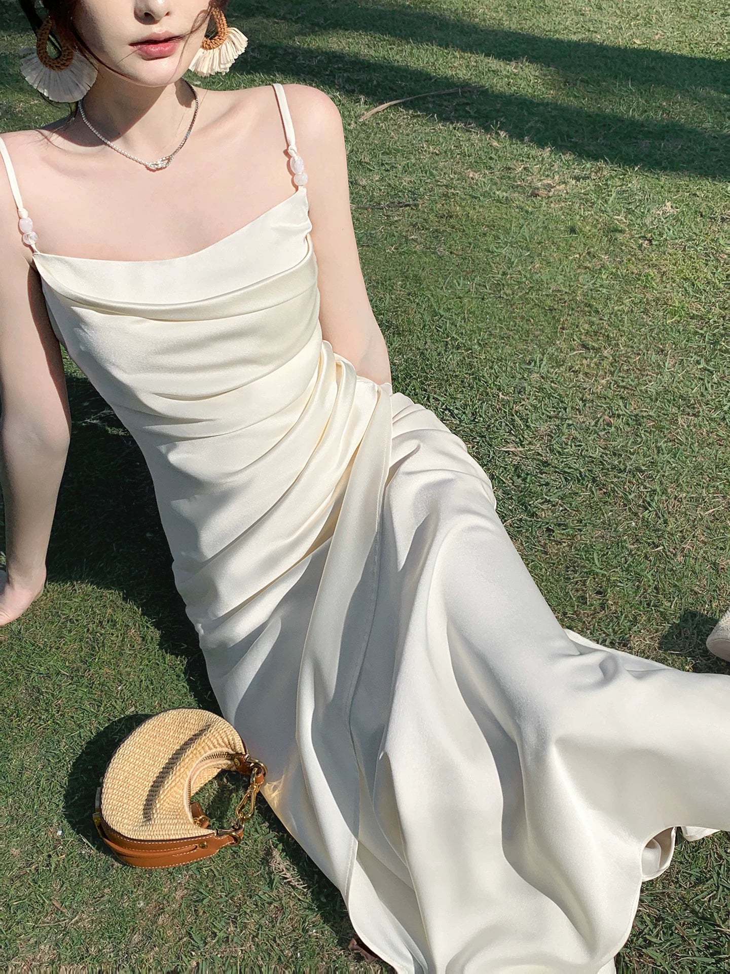 Spaghetti Straps Satin Sheath Evening Dress Summer  Dress   L150