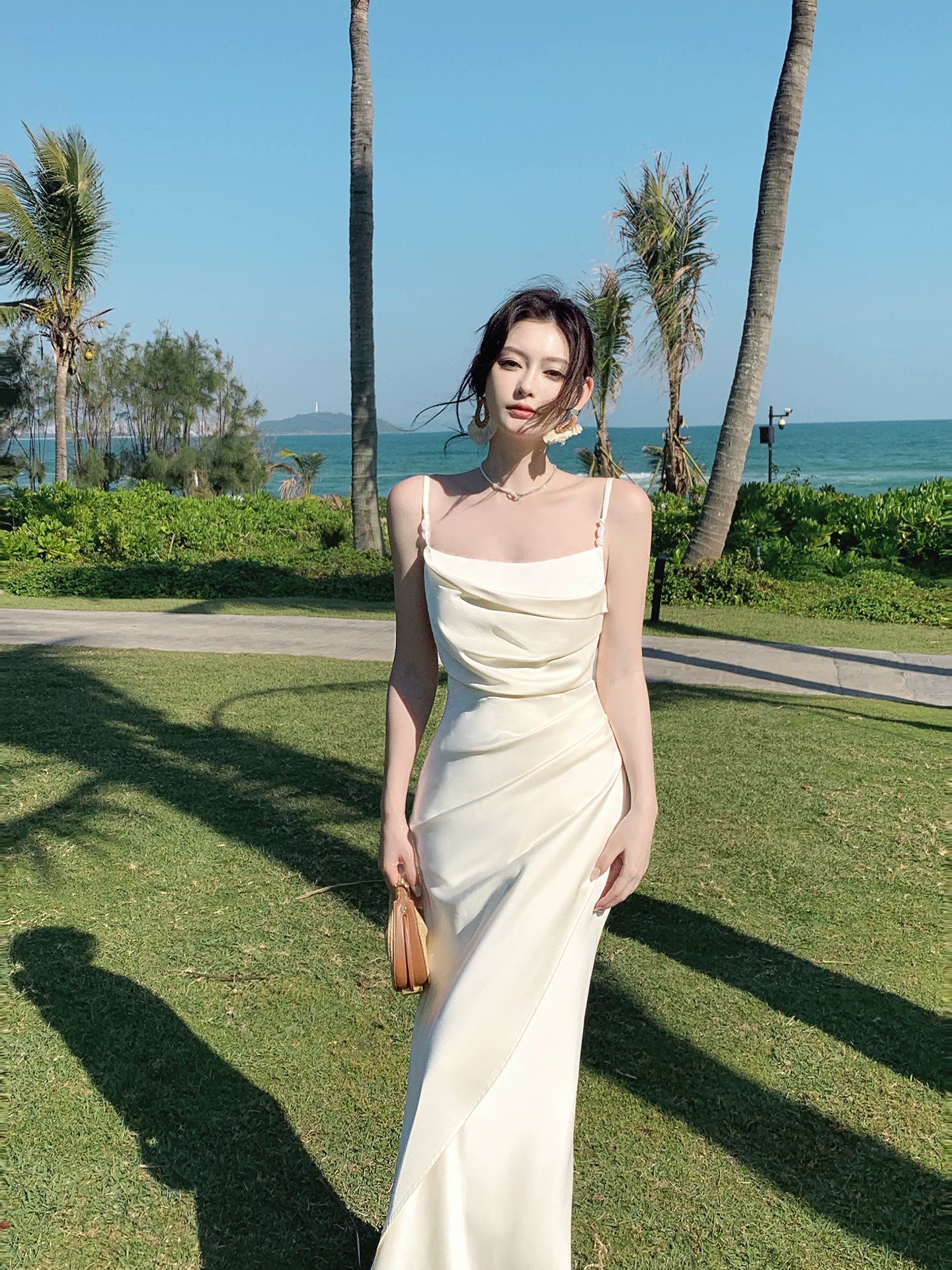 Spaghetti Straps Satin Sheath Evening Dress Summer  Dress   L150