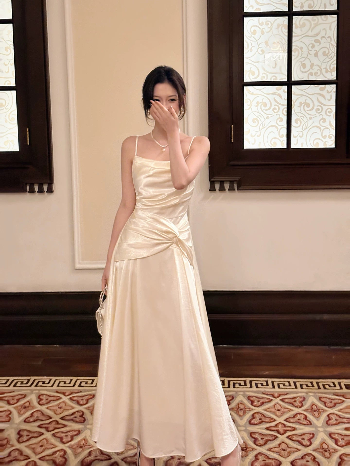 Spaghetti Straps Satin Ivory Evening Dress Formal Graduation Dress  P1530