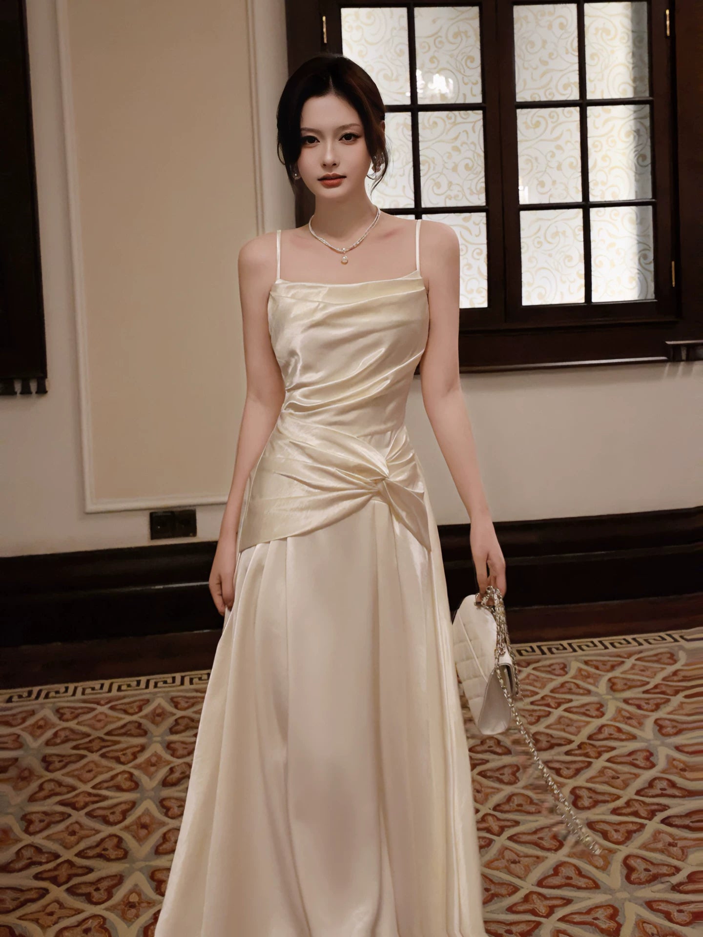 Spaghetti Straps Satin Ivory Evening Dress Formal Graduation Dress  P1530