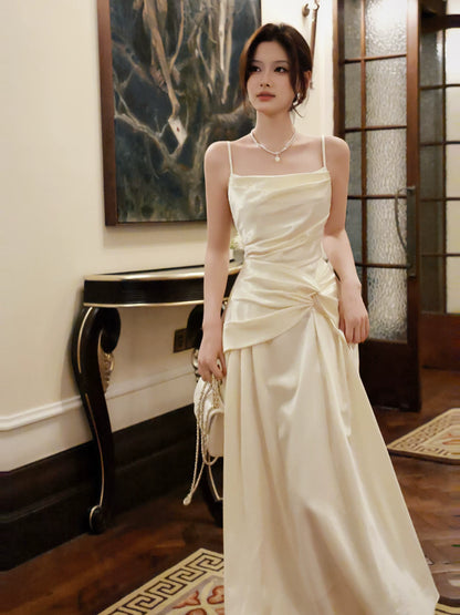 Spaghetti Straps Satin Ivory Evening Dress Formal Graduation Dress  P1530