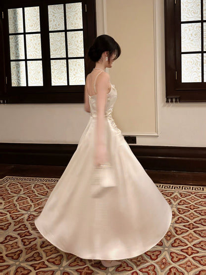 Spaghetti Straps Satin Ivory Evening Dress Formal Graduation Dress  P1530