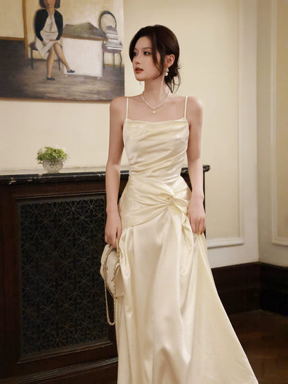 Spaghetti Straps Satin Ivory Evening Dress Formal Graduation Dress  P1530