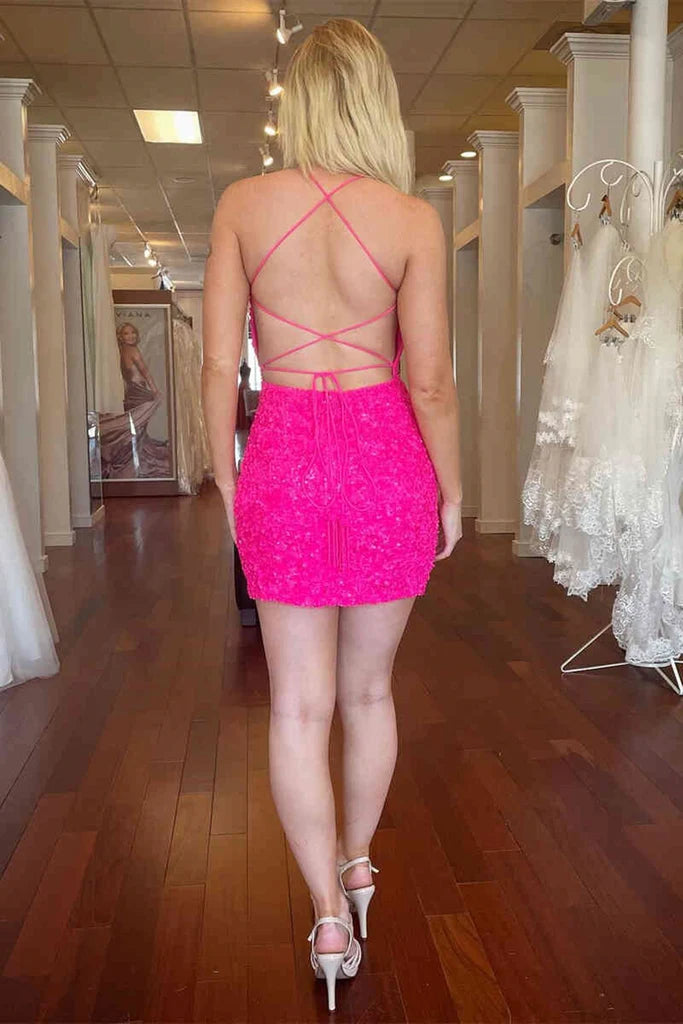 Spaghetti Straps Sequin Sheath Mini Homecoming Dresses  P2322
