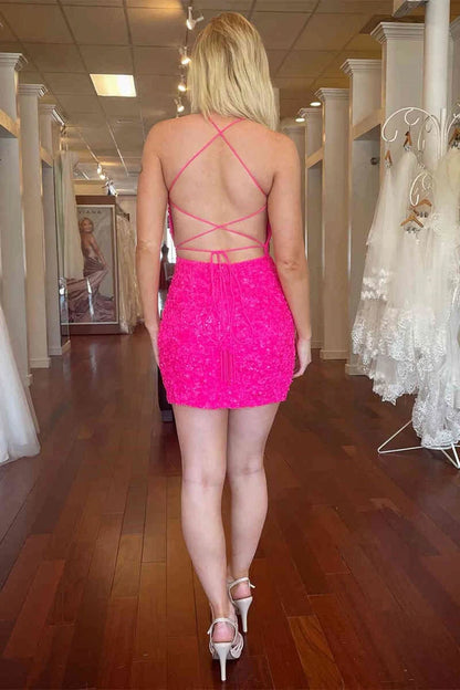Spaghetti Straps Sequin Sheath Mini Homecoming Dresses  P2322