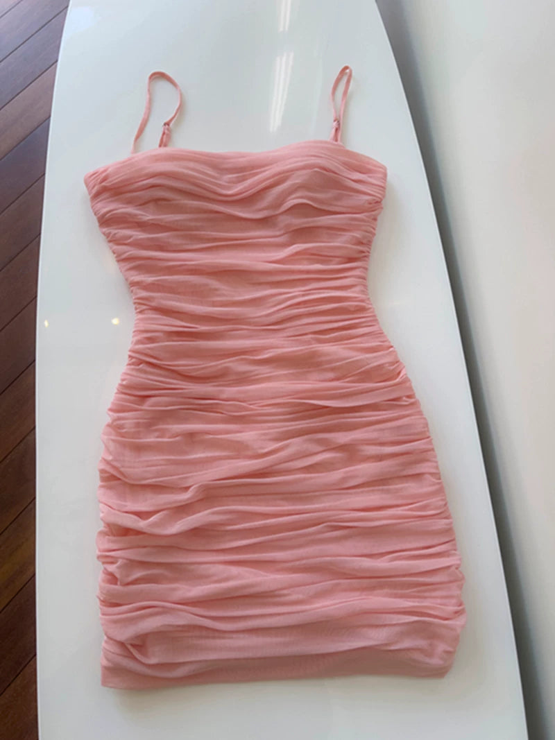 Spaghetti Straps Sheath Pink Short Homecoming Dress P1741