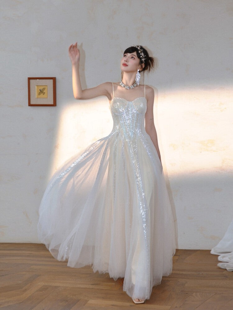 Spaghetti Straps Sparkle A Line Prom Dress Formal Evening Gown  P1178