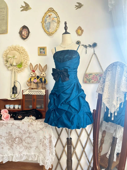 Spaghetti Straps Teal Retro Birthday Dress A Line Homecoming Dress  P2137