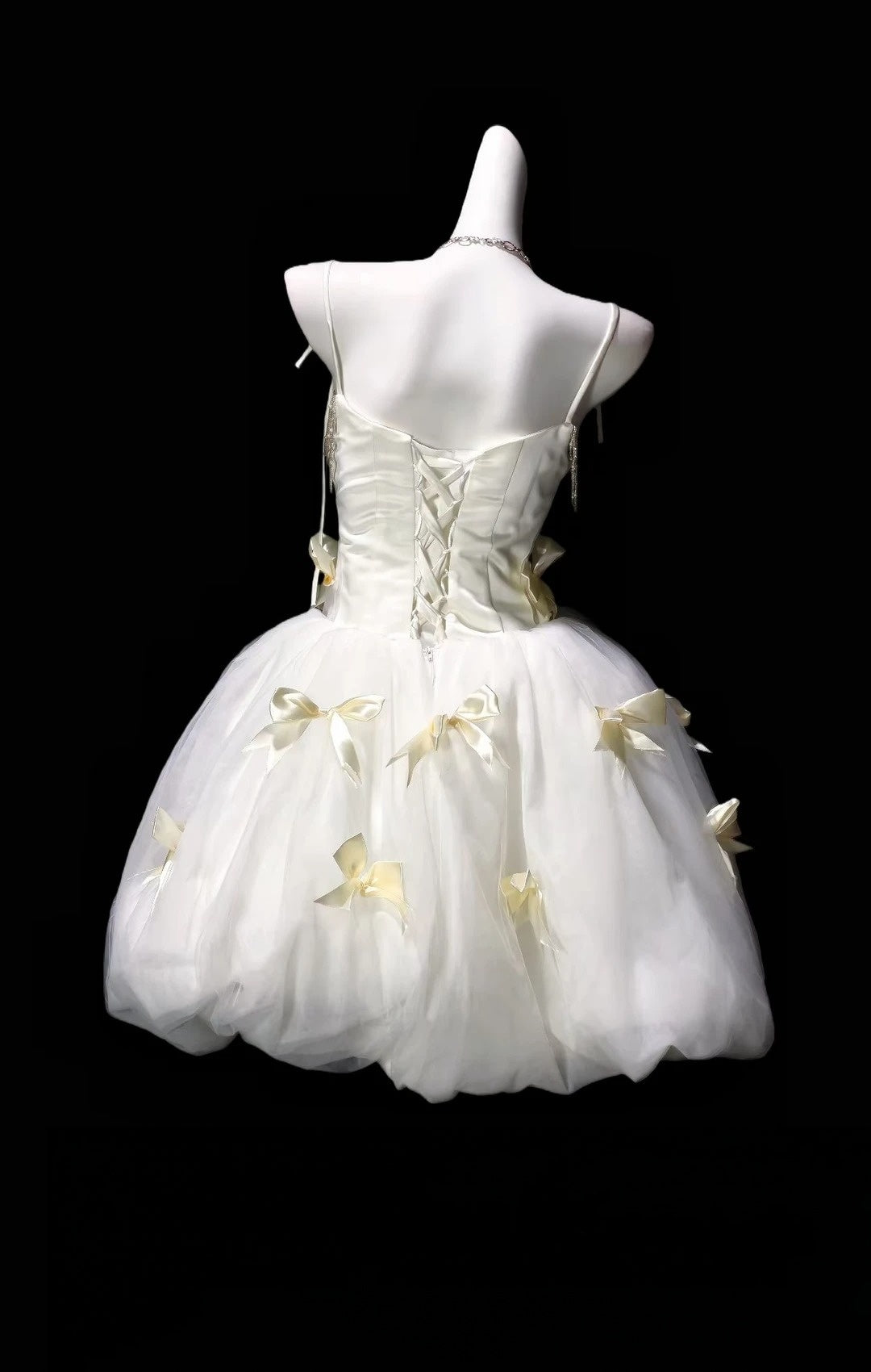 Spaghetti Straps Tulle Birthday Dress With Bow A Line Homecoming Dress  P1828