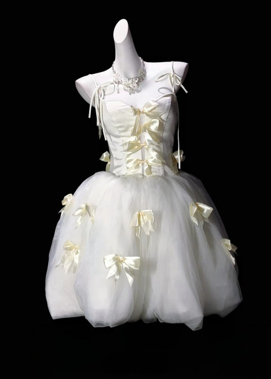 Spaghetti Straps Tulle Birthday Dress With Bow A Line Homecoming Dress  P1828