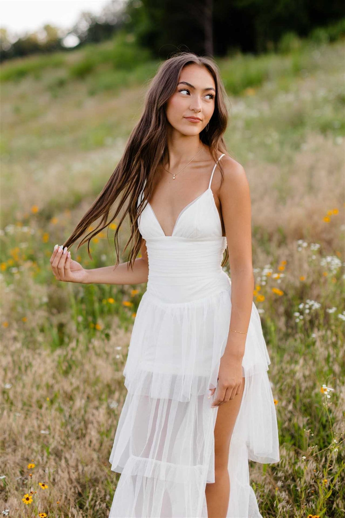 Spaghetti Straps V Neck Layered Formal Prom Dress  P2546