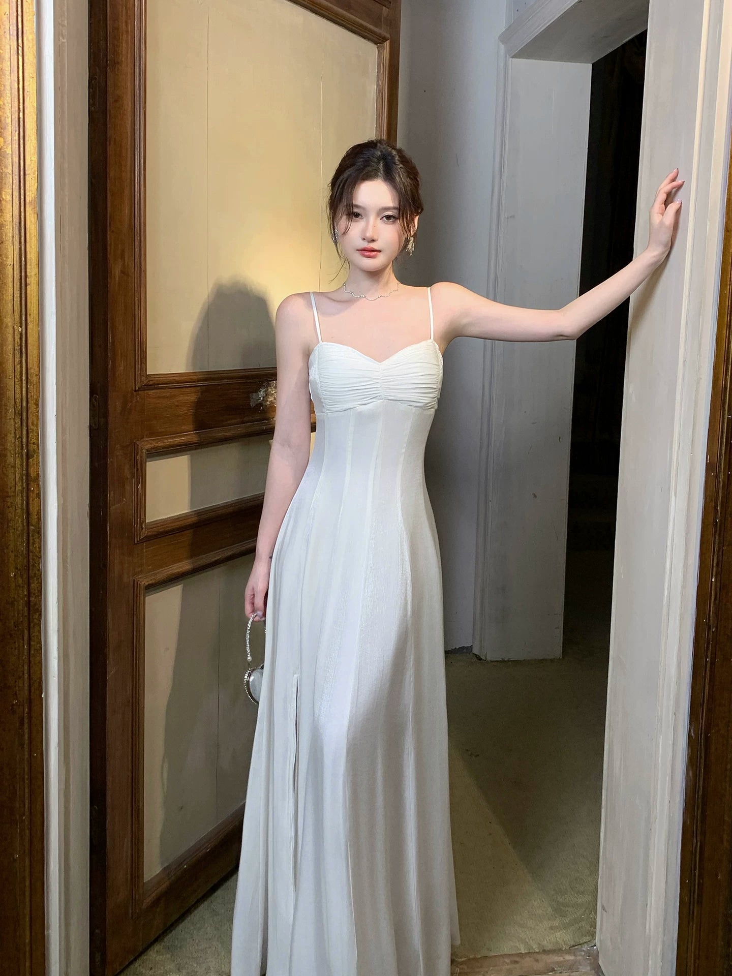 Spaghetti Straps White A Line Graduation Dress Formal Wedding Dress  P1643