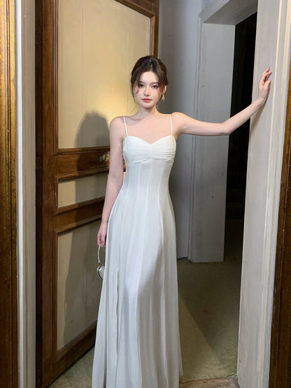 Spaghetti Straps White A Line Graduation Dress Formal Wedding Dress  P1643