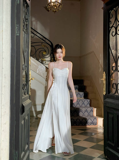 Spaghetti Straps White A Line Graduation Dress Formal Wedding Dress  P1643
