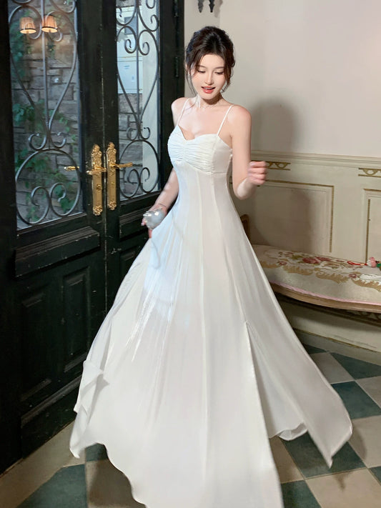 Spaghetti Straps White A Line Graduation Dress Formal Wedding Dress  P1643