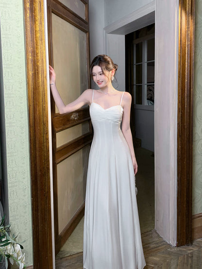 Spaghetti Straps White A Line Graduation Dress Formal Wedding Dress  P1643