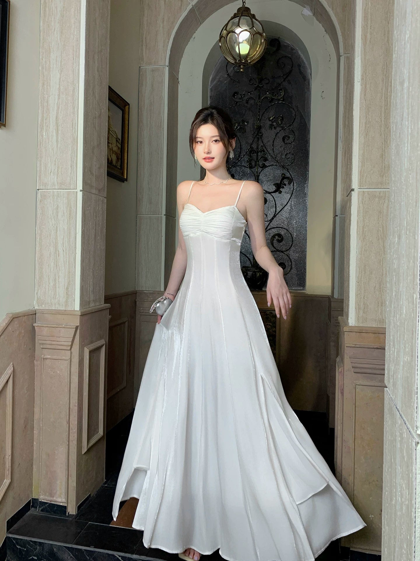 Spaghetti Straps White A Line Graduation Dress Formal Wedding Dress  P1643