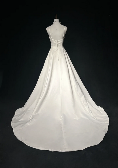 Spaghetti Straps White Beaded A Line Wedding Dress For Bridal  P833