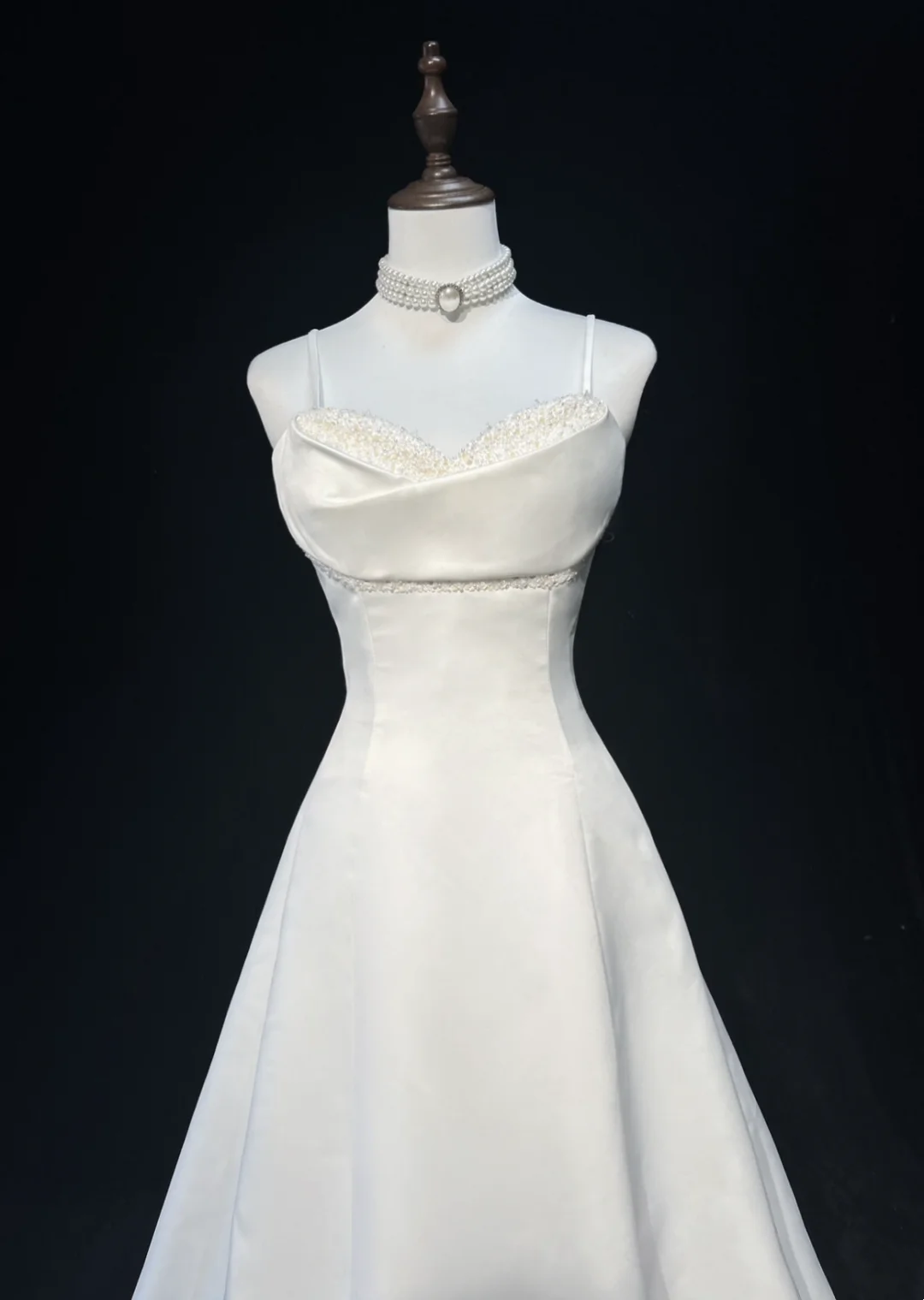 Spaghetti Straps White Beaded A Line Wedding Dress For Bridal  P833