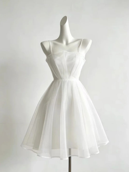 Spaghetti Straps White Graduation Dress Short Birthday Dress  P1701