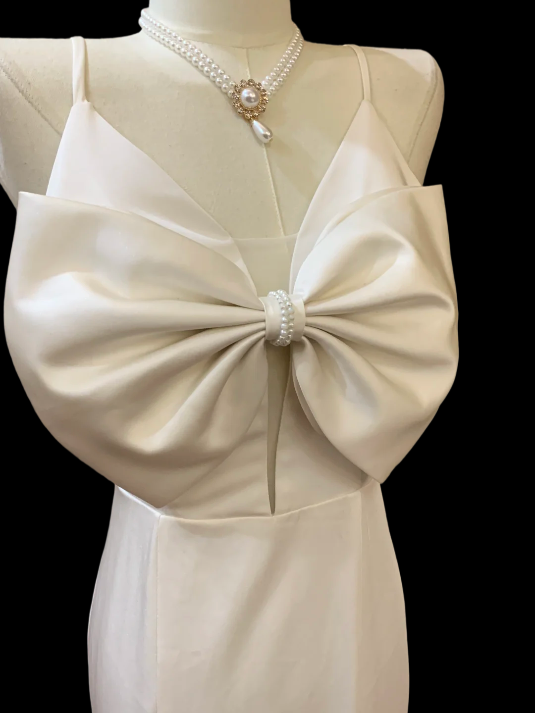 Spaghetti Straps White Mermaid Wedding Dress With Slit Bow Knot Birthday Dress  P802
