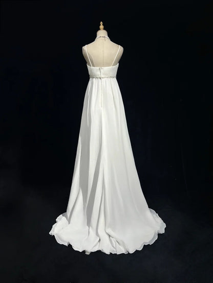 Spaghetti Straps White Retro Wedding Dress  P2619