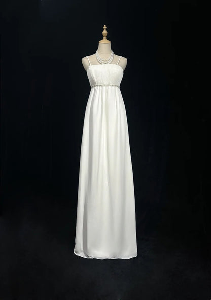 Spaghetti Straps White Retro Wedding Dress  P2619