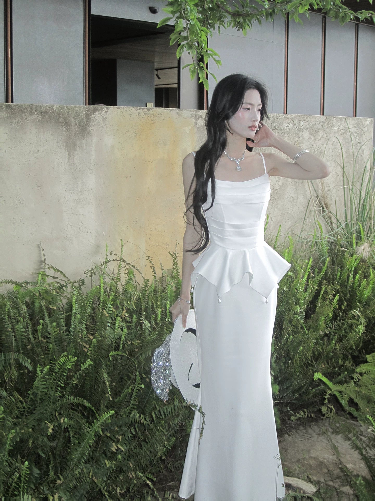 Spaghetti Straps White Satin Birthday Dress Formal Wedding Dress   P1660