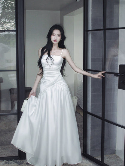 Spaghetti Straps  White Satin Wedding Dress Graduation Dress  P1621