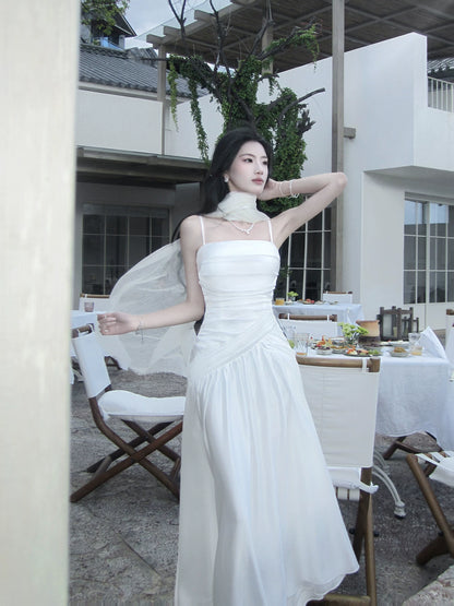 Spaghetti Straps  White Satin Wedding Dress Graduation Dress  P1621