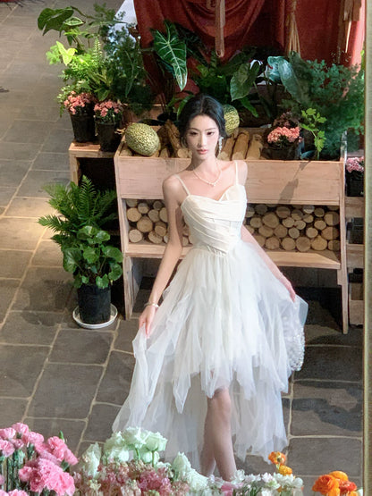 Spaghetti Straps White Tulle  Wedding Dress  P1521