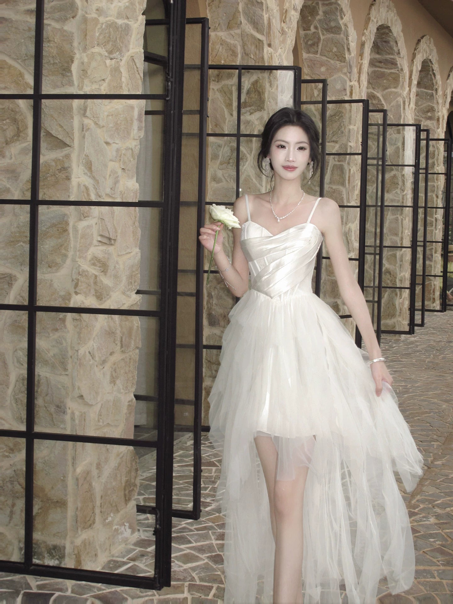 Spaghetti Straps White Tulle  Wedding Dress  P1521