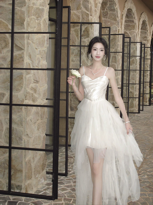 Spaghetti Straps White Tulle  Wedding Dress  P1521