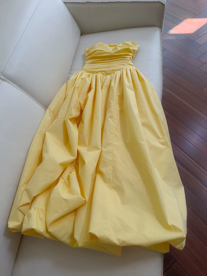 Spaghetti Straps Yellow A Line Formal Prom Dress    P1750