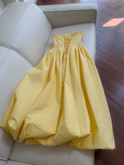 Spaghetti Straps Yellow A Line Formal Prom Dress    P1750