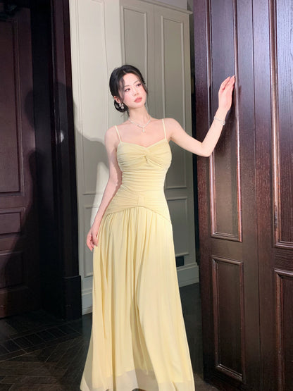 Spaghetti Straps Yellow Formal Prom Dress Summer Wedding Guest Dress  P1626