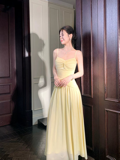 Spaghetti Straps Yellow Formal Prom Dress Summer Wedding Guest Dress  P1626