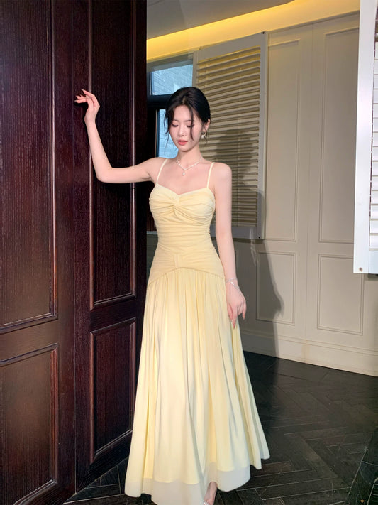 Spaghetti Straps Yellow Formal Prom Dress Summer Wedding Guest Dress  P1626