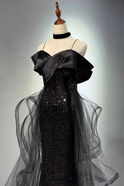 Sparkly Black Evening Gown Off Shoulder Mermaid Prom Dress  P643