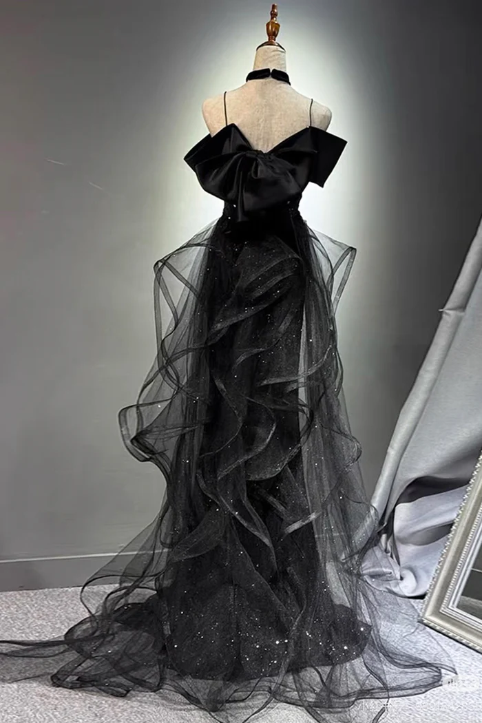 Sparkly Black Evening Gown Off Shoulder Mermaid Prom Dress  P643