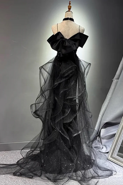 Sparkly Black Evening Gown Off Shoulder Mermaid Prom Dress  P643