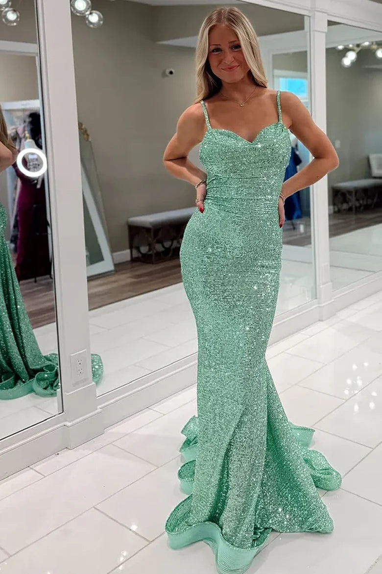 Sparkly Mermaid Sequin Backless Party Prom Dress With Train  P1033