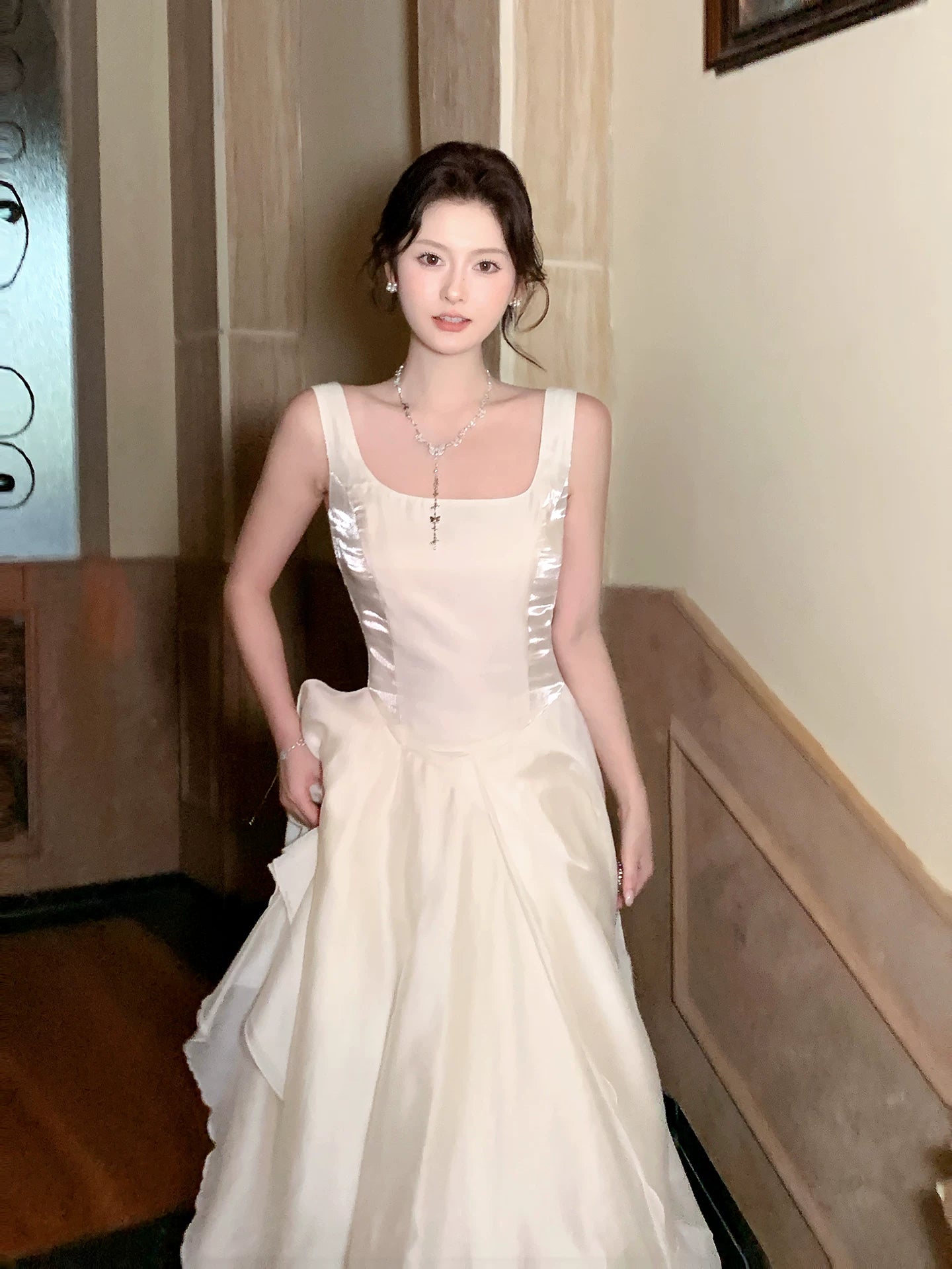 Square Neck  A Line Birthday Dress Ruffled Graduation Dress  P1555