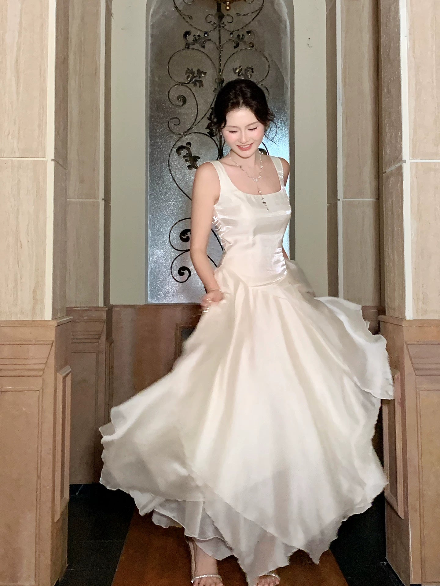Square Neck  A Line Birthday Dress Ruffled Graduation Dress  P1555
